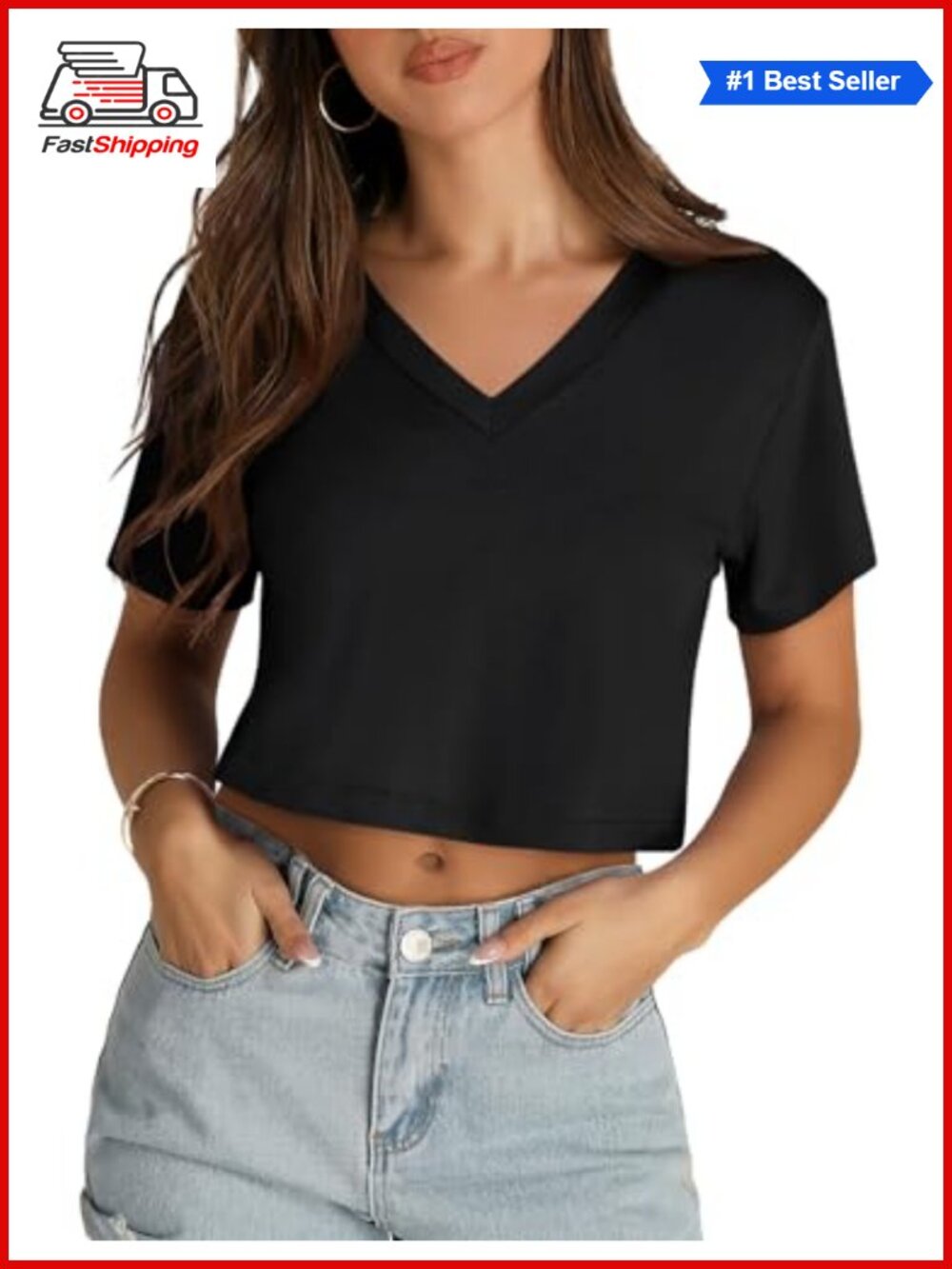 ✨ CHICGAL Women's Crop Top Short Sleeve V-Neck Cropped T-Shirt Tee